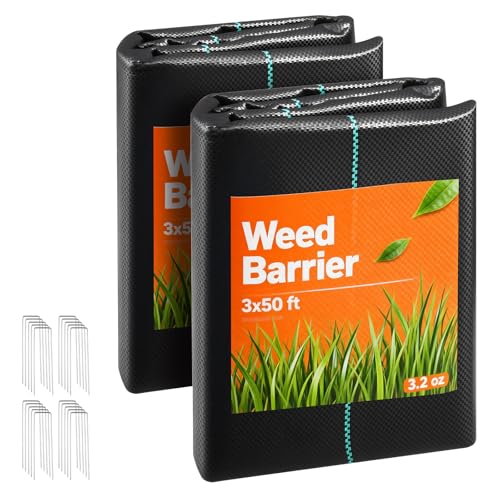 VEVOR 3x100FT 3.2oz Weed Barrier Fabric Heavy Duty, Landscape Fabric, Weed Blocker Fabric, Garden Weed Mat Lawn Fabric, Weed Control Fabric, Driveway Fabric, Ground Cover, Woven Landscape Cloth, Black - size: 3FT*50FT*2Packs-3.2oz