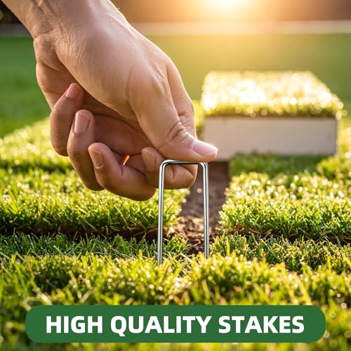 6 Inch Galvanized Landscape Staple, 11 Gauge Heavy Duty Garden Stakes for Barrier Fabric, Plant Stakes Ground Anchors 25 Pack