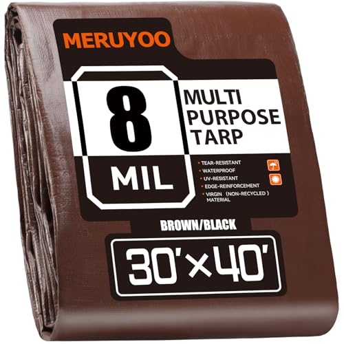 30x40 Tarp 8 Mil Waterproof Tarp Multipurpose Large Tarp, Brown/Black - color: Brown/Black, size: 30x40