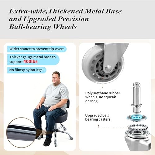 Ergonomic Rolling Drafting Stool with Backrest Lumbar Support - color: Black, style: Stylish
