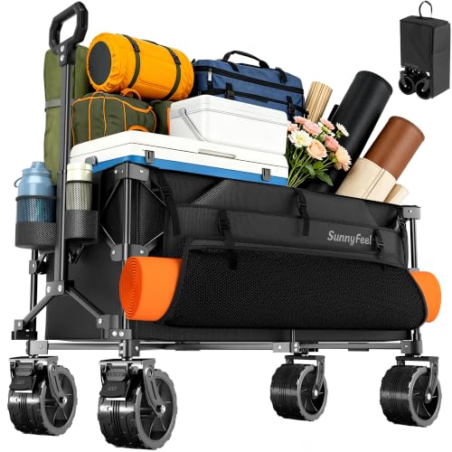 SUNNYFEEL 300L Collapsible Wagon Cart with Big Wheels, 550LBS, Black - color: Black