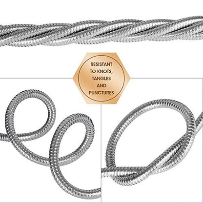 BEAULIFE 50 ft Metal Garden Hose, Solid Brass Fittings, 304 Stainless Steel Heavy Duty, No-Leak & Kink Free, Brass Garden Hose Nozzle Flexible for Yard, RV, Pet Bath, Outdoor Garden - size: 50Ft