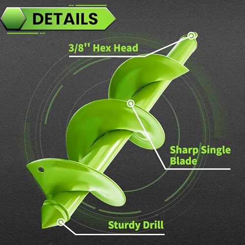 Auger Drill Bit for Planting - 4"X16" Heavy-Duty Garden Auger Spiral Drill Bit - Bulb Planter Tool & Auger Post Hole Digger - 3/8" Hex Drive Drill - size: 4"x16"(Green)
