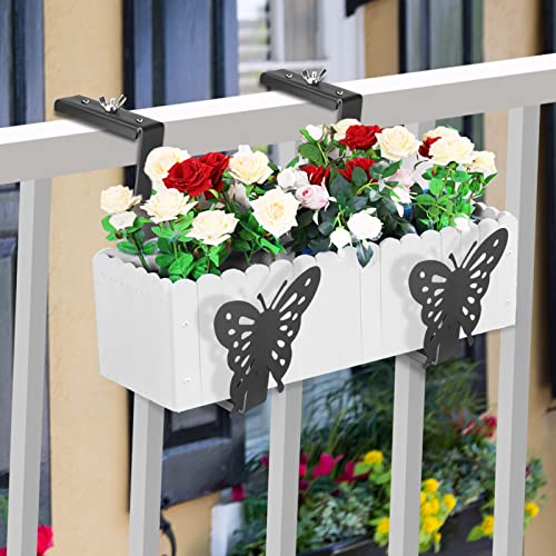 VIVIKEN Planter Box Bracket, Adjustable Window Box Holder with Butterfly - size: 4 Pack Black Butterfly