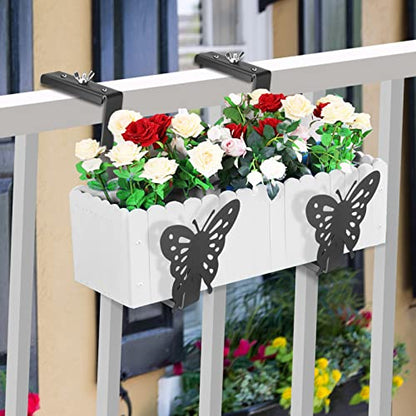VIVIKEN Planter Box Bracket, Adjustable Window Box Holder with Butterfly - size: 4 Pack Black Butterfly