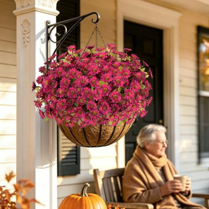12 PCS Artificial Mums for Outdoors, UV Resistant Fake Fall Flowers - color: Burgundy