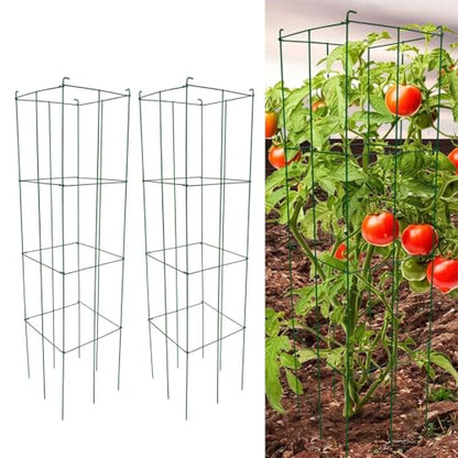 46" Height 12" Width 2PCS Green Square Folding Tomato Cage,Plant Support Stake Tower - size: 12*46inch Sq-Green Coated-2Pack