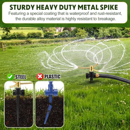 6 Pack Metal Lawn Sprinklers for Yard with Brass Nozzle & Aluminum Alloy Spike Base, Adjustable Automatic Garden Water Sprinkler System with Screen Gasket for Yard Lawn Greenhouse(Black) - color: Black