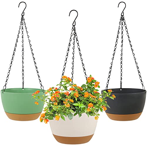 LIYDE 3 Pack Hanging Planters, 8 Inch Small Hanging Pots Self Watering Hanging Planters for Indoor Plants with Drainage Holes and Removable Tray Hanging Basket - color: Whitegreygreen