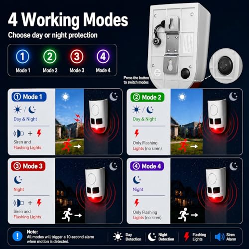 ChunHee Solar Motion Sensor Alarm Outdoor Dog Barking Alarm 4 Mode - color: White-2 PC