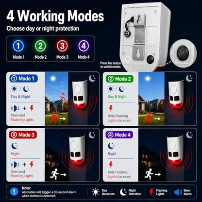ChunHee Solar Motion Sensor Alarm Outdoor Dog Barking Alarm 4 Mode - color: White-2 PC