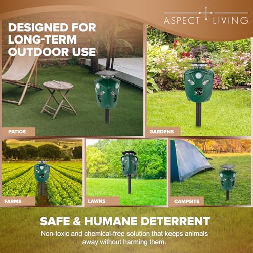 360° Ultrasonic Animal Repeller, Solar & USB, 3 PIR Sensors