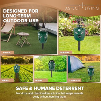 360° Ultrasonic Animal Repeller, Solar & USB, 3 PIR Sensors