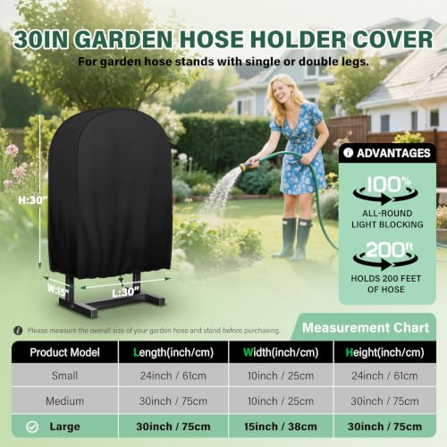 Double sided garden hose bracket cover, suitable for double-sided hose reel brackets that can accommodate 150 feet of hoses - waterproof, UV resistant, extending the service life of water pipes - color: Black - Double-Sided Hose Holder Cover, size: 0-300F