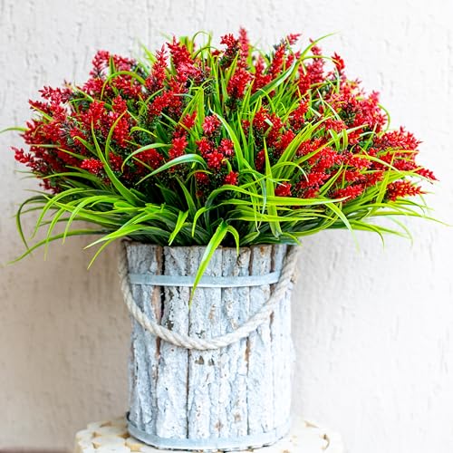 AXYLEX Artificial Lavender Outdoor, 20 Bundles Fake Plants (Red) - color: Red