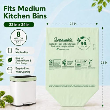 UNNI 8 Gallon Compostable Bags, 200 Count, 30 Liter, Extra Thick 0.85 Mil - size: 200 Count (Pack of 1), style: 8 Gallon