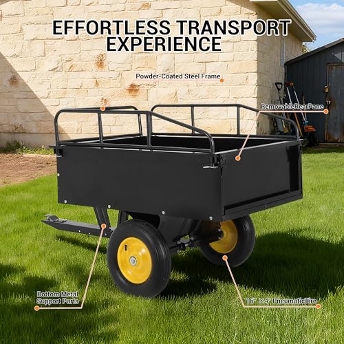 750LB Heavy Duty Dump Cart, 15 Cubic Ft Steel Garden Cart Utility Trailer with Removable Gate & 16" Pneumatic Tires, Pull Behind Hauler for Lawn Mower, ATV/UTV, Tractor for Yard Work, Farming