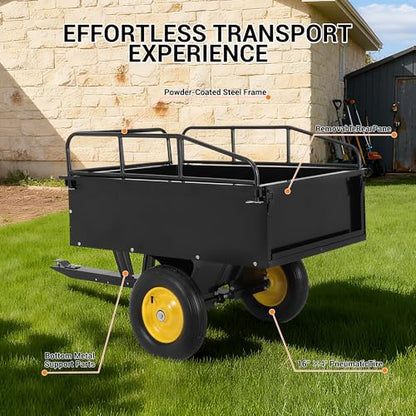 750LB Heavy Duty Dump Cart, 15 Cubic Ft Steel Garden Cart Utility Trailer with Removable Gate & 16" Pneumatic Tires, Pull Behind Hauler for Lawn Mower, ATV/UTV, Tractor for Yard Work, Farming