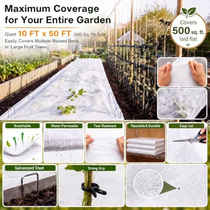 61 Pcs Plant Covers Freeze Protection Kit, 10 x 50 ft - size: 10 ft X 50 ft