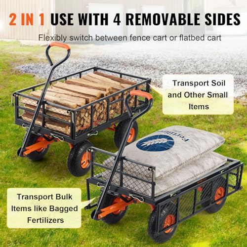 VEVOR 400lbs Steel Garden Dump Cart, Heavy Duty Garden Wagon Yard Dump Wagon with Removable Sides, Convert to Flatbed, Utility Liner, 10in All Terrain Wheels - size: 400 lbs