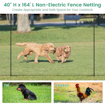 Non Electric Fence Netting 40" x164' Poultry Fence with Double Spiked Post - size: 40in x 164ft