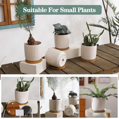 4 Inch Ceramic Plant Pots with Drainage Holes, White, Set of 4 - color: White(4inch)
