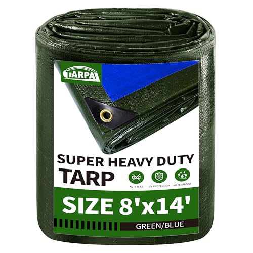 TARPAL 8x14ft Large Tarp Waterproof 16mil Heavy Duty Tarp,Green/Blue tarp - color: Green/Blue, size: 8x14 Feet-Finished size