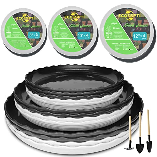 13 Pack Plant Saucer, 8 10 12 Inch Durable Plastic Plant Trays for Pots, White & Black Round Plant Pot Saucers, Drip Tray for Indoor and Outdoor Garden (for 5 6 7 8 9 10 Inch Pot) - color: Black & White (8" 10" 12")