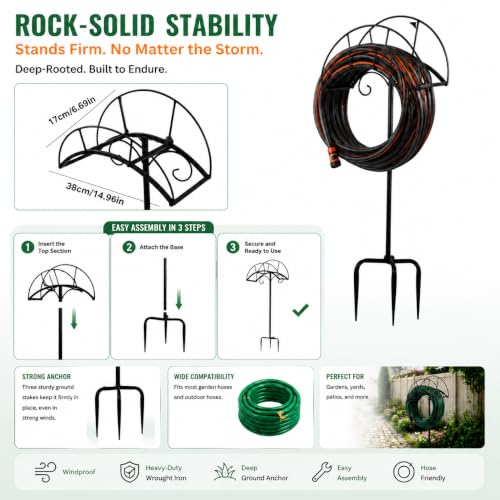 Freestanding Garden Hose Holder Stand – Heavy Duty Hose Hanger Stand, Outdoor Hose Organizer, Water Hose Stand Rack, Hose Butler Storage for Yard Lawn Garden（black） - size: 44in