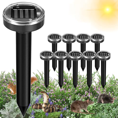 Mole Repellent Solar Powered 10 Pack Snake Repellent Ultrasonic, Groundhog Repeller,Gopher Repeller Sonic Mole Deterrent Spikes, Snake Gopher Mole Vole Repellent Outdoor for Lawn Garden & Yard - color: Black