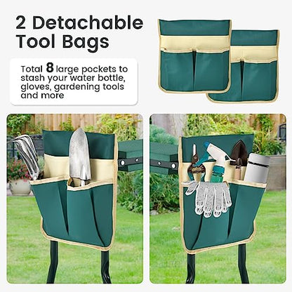 IRONMAX Garden Kneeler and Seat with Foam Pad and 2 Tool Pouches, Green - color: Green, size: 16”L×8”W, 2 Bags