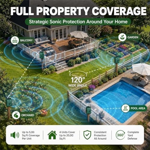 2026 Solar Ultrasonic Bird Repellent Outdoor,Woodpecker Deterrent for House, Weatherproof Goose Pigeon Bird Deterrents for Outside,Birds Repeller Scare Devices,Keep Birds Away Balcony,Yard,Orchard