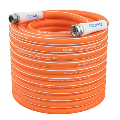 FEVONE 50 ft Hybrid Polymer Garden Hose, Heavy Duty Water Hose - color: Orange, size: 50FT