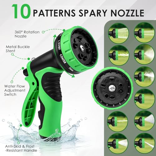 Garden Hose 100 FT, Lightweight Water Hose with 10 Function Nozzle - size: 100FT