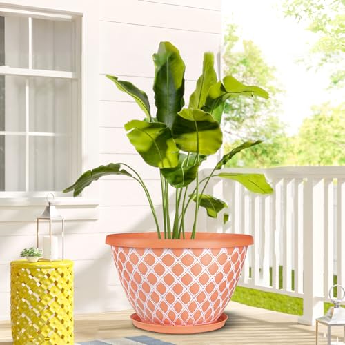 Nooulap 16 Inch Plant Pots, 4 Pack Large Flower Pots - color: Orange, size: 16 inch