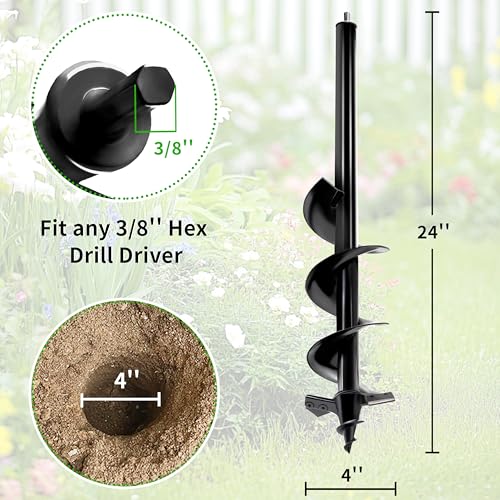 Auger Drill Bit for Planting,Heavy-Duty Garden Auger Spiral Drill Bit with Dual Sharp Blades,Bulb Planter Tool & Plant Hole Digger,Planting Auger for Cordless Drill,Tulip Planter Bit 4"x24" - size: 4"x24"