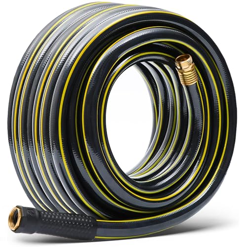 50ft Heavy Duty 3/4 in. Garden Hose, Solution4Patio, Male/Female Fittings - color: Black/Yellow, size: 3/4 in. x 50 ft.