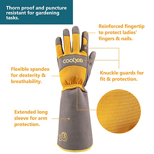 COOLJOB Thorn Proof Rose Pruning Garden Gloves for Women, Long Sleeve Large - color: Yellow, size: Large