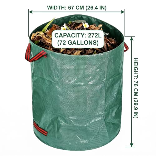 Heavy Duty 72 Gallon Reusable Garden Leaf Bags - 6 Pack Collapsible Yard Waste Sacks with 3 Reinforced Handles - Waterproof Debris Storage for Lawn, Grass, Gardening Clean-Up - 6 Pieces