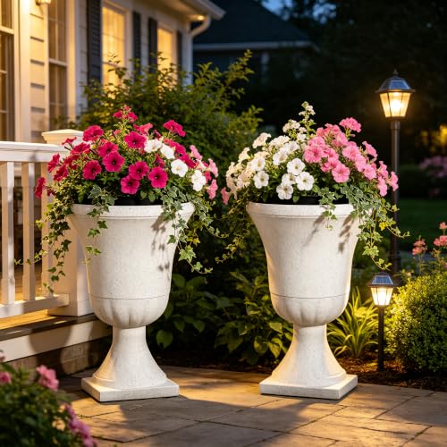 Autodaya 22" Large Urn Outdoor Planters Set of 2, White Terrazzo Plant Pots - color: 22"-urn Planter White
