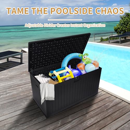 230 Gallon Resin Outdoor Deck Box, Lockable Large Patio Storage Bin, Black - color: Black