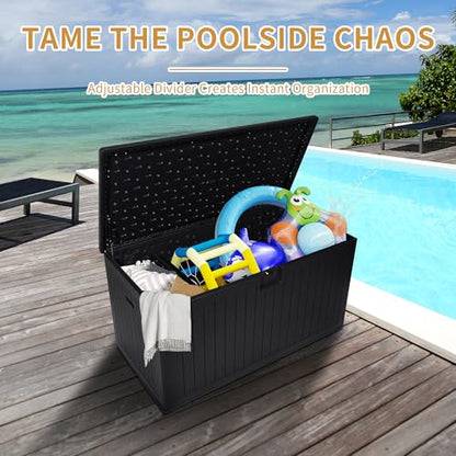 230 Gallon Resin Outdoor Deck Box, Lockable Large Patio Storage Bin, Black - color: Black