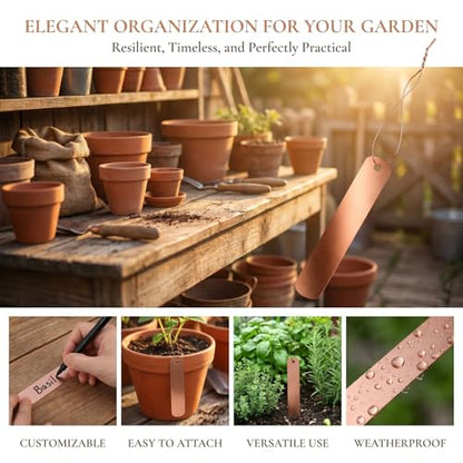BESTonZON 30 Hanging Metal Garden Labels with 30 Copper Wires, 12 × 2 cm Markers for Pots, Trees and Nursery Plants