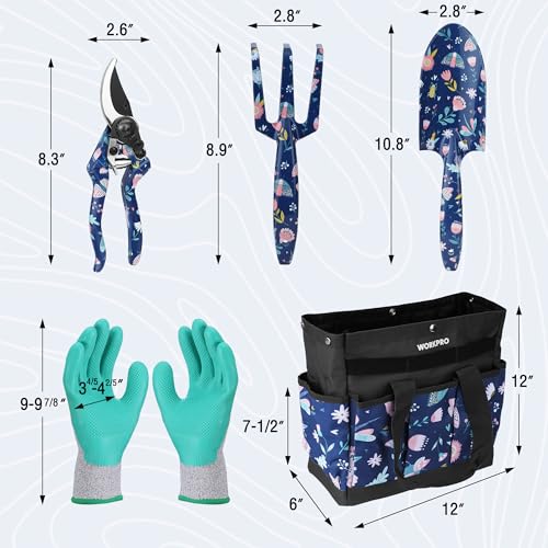 WORKPRO 5-Piece Aluminum Garden Tool Set, Heavy Duty - style: Blue insect with bag