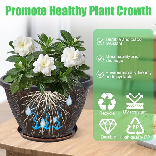 Nooulap 4 Pack 12 Inch Plant Pots with Drainage Holes and Saucers - color: Firework Imitation, size: 12 Inch