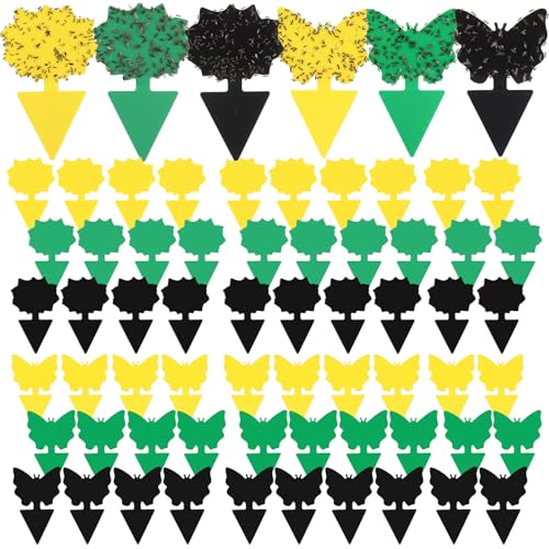 60 Pack Fruit Fly Traps Fungus Gnat Sticky Traps Yellow Black Green Plant Fly Stickers Double Side with Shovel for Indoor Outdoor Kitchen Garden Houseplant Flying Bug Insect (Mixed Style) - style: Mixed Style