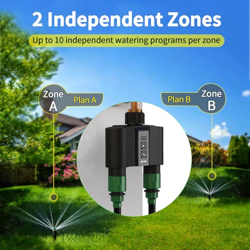 WiFi Water Timer for Garden Hose, Sprinkler Timer with 2 Outlet for Lawns and Yard, Rain Delay/Remote/Manual/Automatic Drip Irrigation System Programmable Faucet - size: 1-2 Zone Smart