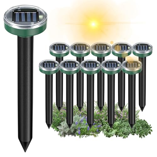 12Pack Snake Repellent for Yard, Solar Powered Ultrasonic Mole Repellent, Gopher Repeller Sonic Mole Deterrent Spikes, Snake Gopher Vole Repellent Outdoor for Lawn Garden & Yard