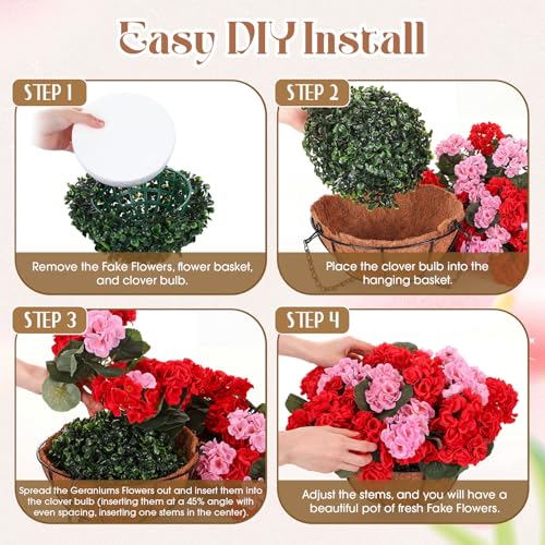 Suncalla 3 Set Artificial Geranium Flowers with Hanging Baskets - color: Colorful, size: Geraniums