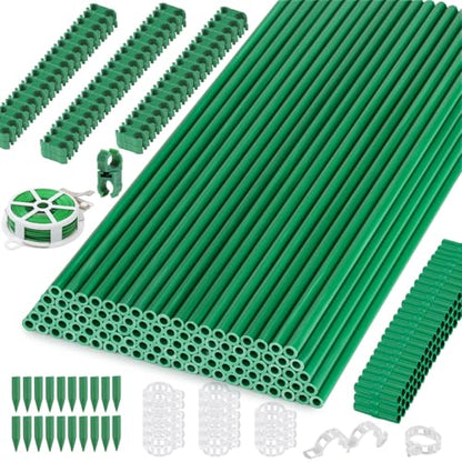 Cludoo 342PCS Garden Stakes Set with 100 Sets Fiberglass Plant Stakes Sticks Supports and Accessories, DIY 4ft 5ft 6ft 7ft Tomato Stakes for Tomato,Vegetables, Pepper, Indoor Outdoor Spring Plants - size: 100 sets